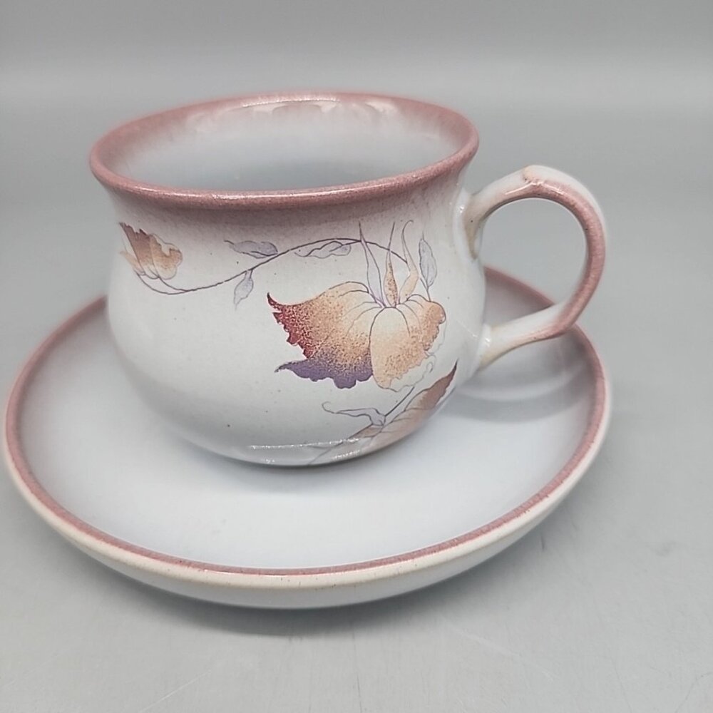 Denby Twilight Teacup and Saucer Stoneware Dishwasher Safe